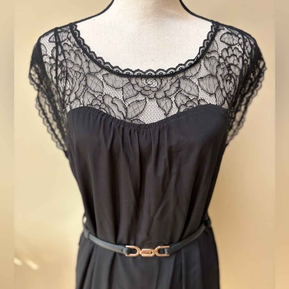 Black Lace Knee-Length Dress by ELLE - Picture 3 of 10